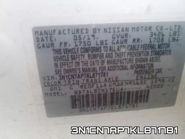 3N1CN7AP7KL871781 фото 2