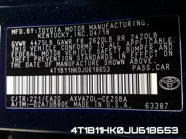 4T1B11HK0JU618653 фото 2