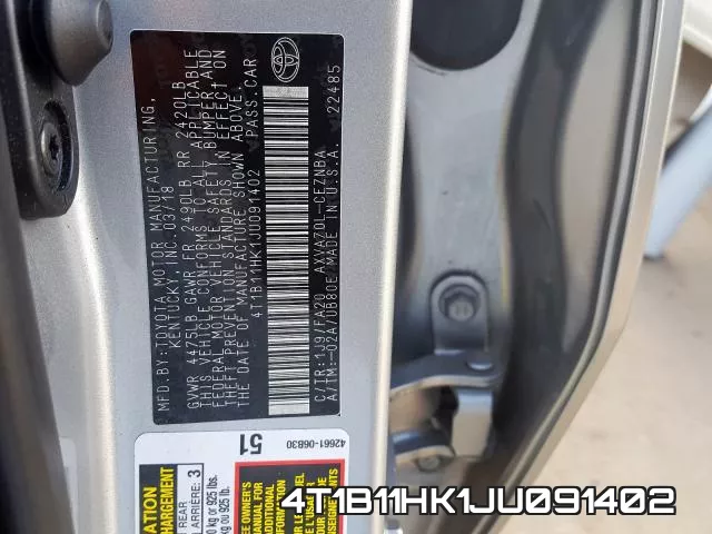 4T1B11HK1JU091402 фото 2