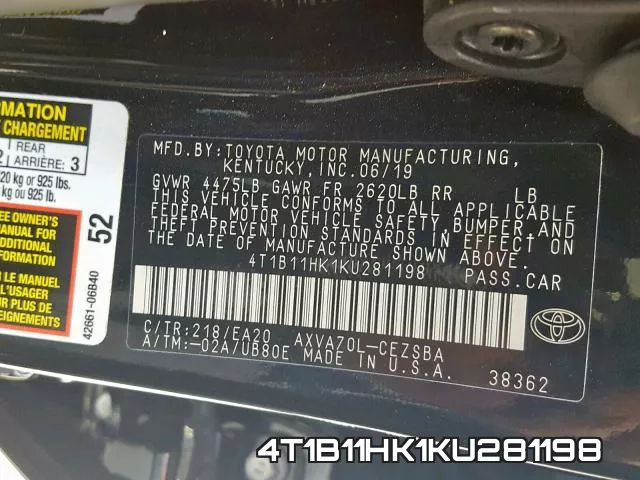 4T1B11HK1KU281198 фото 2