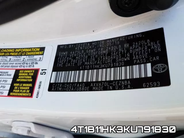 4T1B11HK3KU791830 фото 2