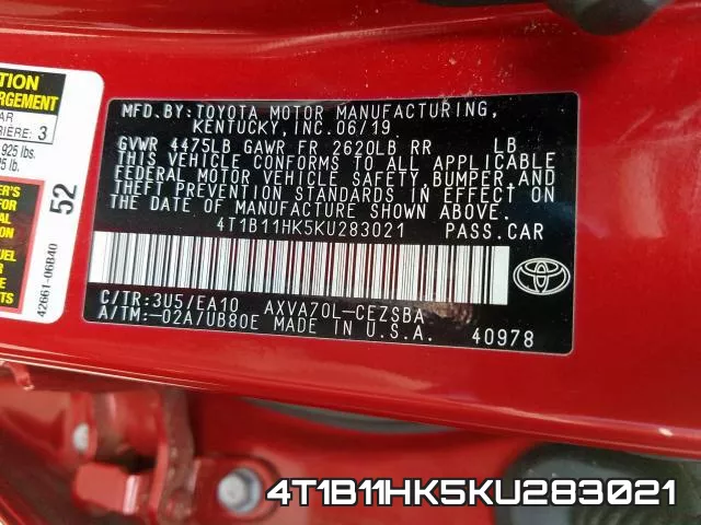 4T1B11HK5KU283021 фото 2