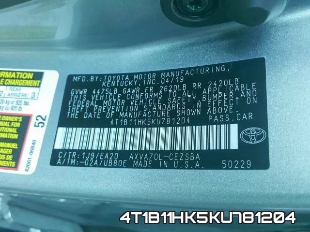 4T1B11HK5KU781204 фото 2