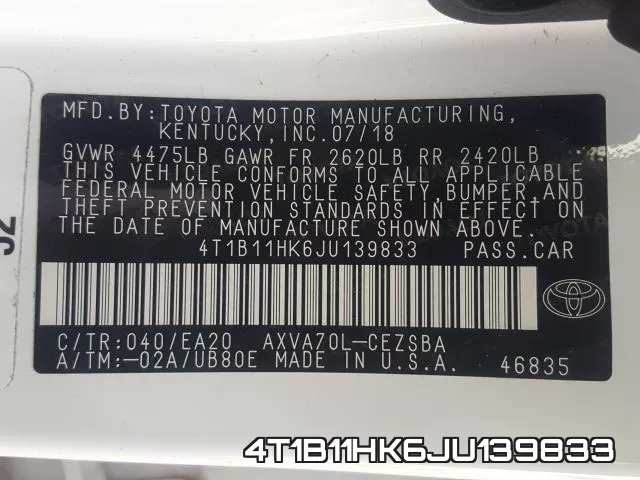 4T1B11HK6JU139833 фото 2