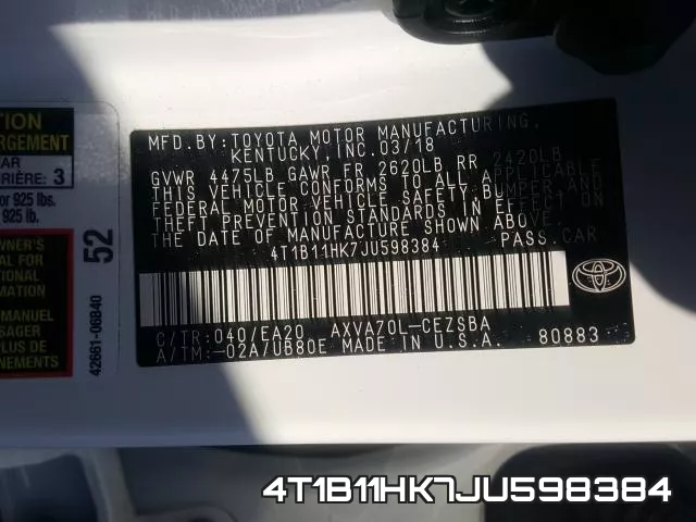 4T1B11HK7JU598384 фото 2