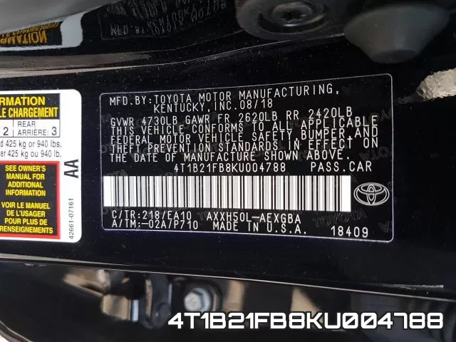 4T1B21FB8KU004788 фото 2