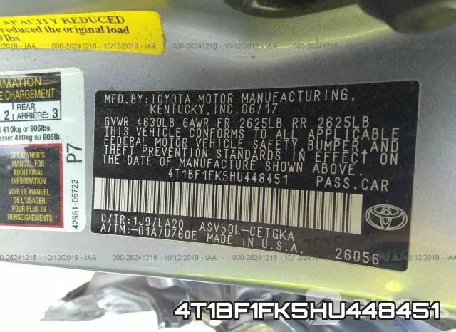 4T1BF1FK5HU448451 фото 10