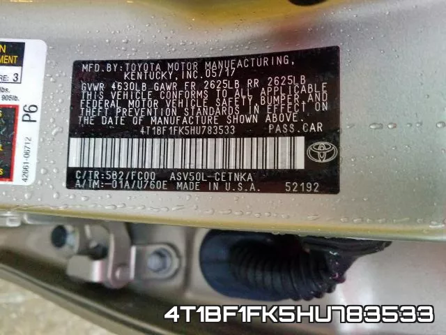 4T1BF1FK5HU783533 фото 2