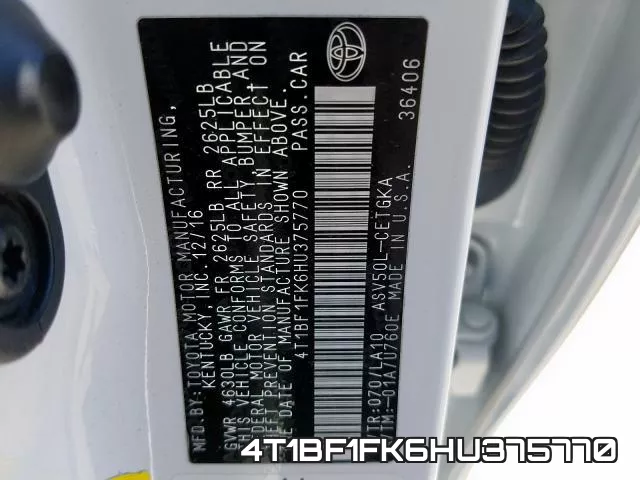 4T1BF1FK6HU375770 фото 2