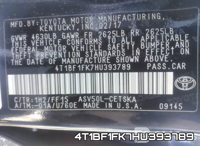 4T1BF1FK7HU393789 фото 10