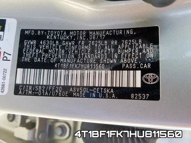 4T1BF1FK7HU811560 фото 2