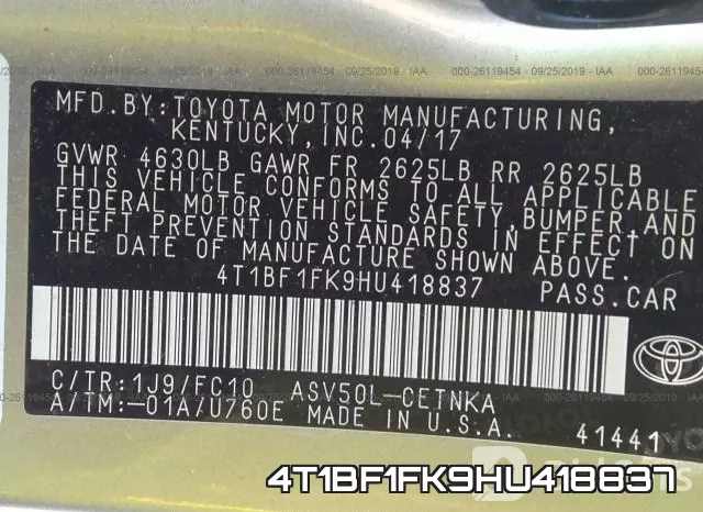 4T1BF1FK9HU418837 фото 10
