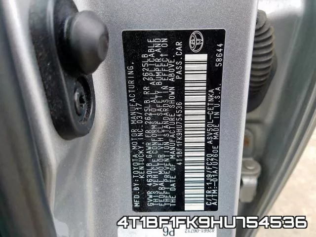 4T1BF1FK9HU754536 фото 2