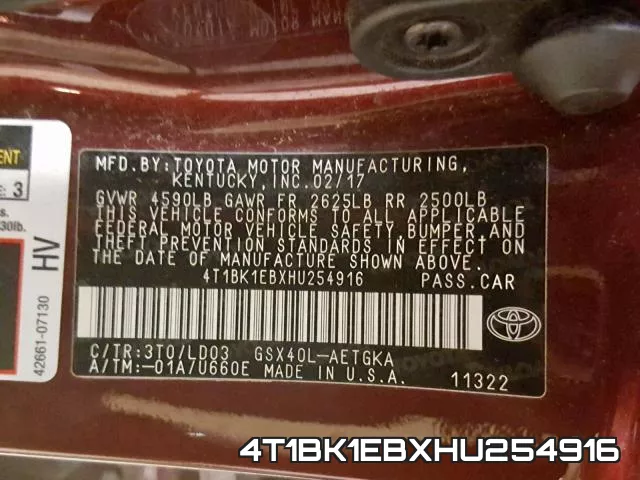 4T1BK1EBXHU254916 фото 2