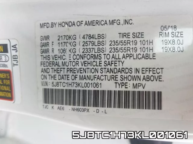 5J8TC1H73KL001061 фото 2