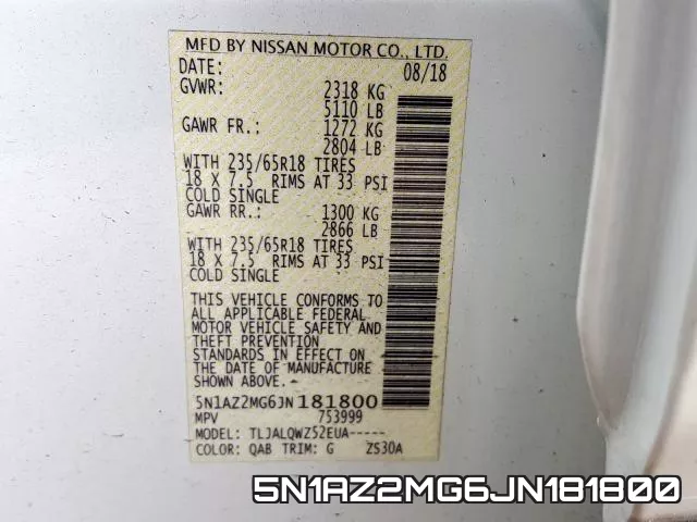 5N1AZ2MG6JN181800 фото 2
