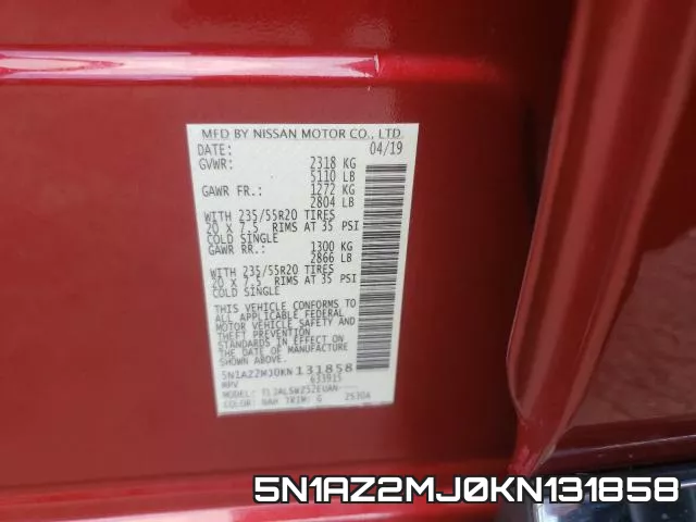 5N1AZ2MJ0KN131858 фото 2