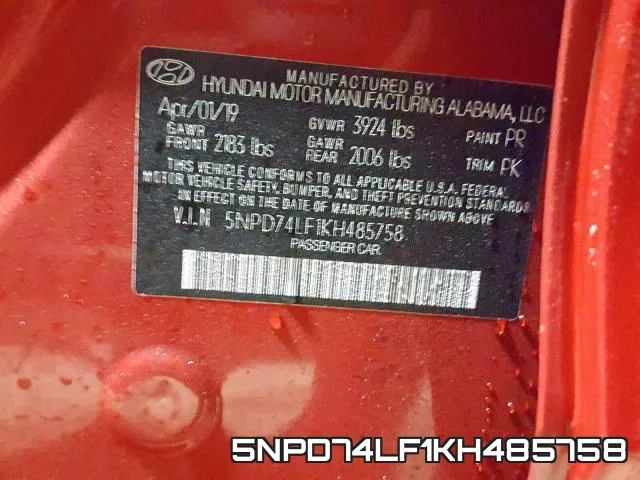 5NPD74LF1KH485758 фото 2