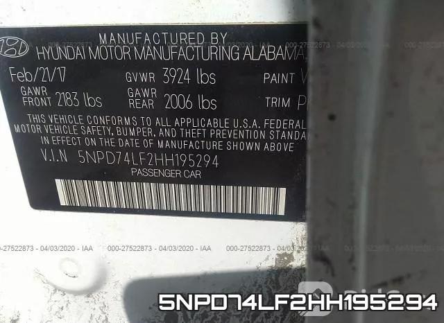 5NPD74LF2HH195294 фото 10