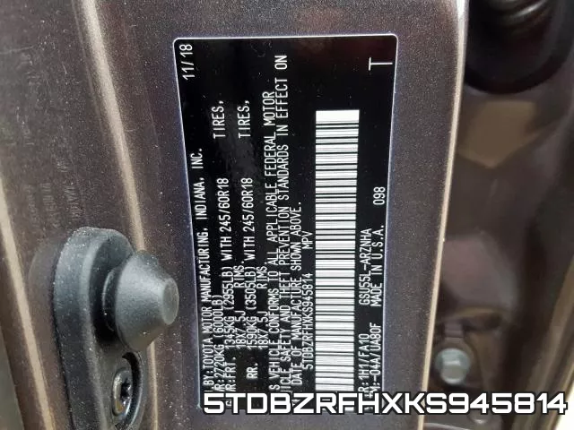 5TDBZRFHXKS945814 фото 2