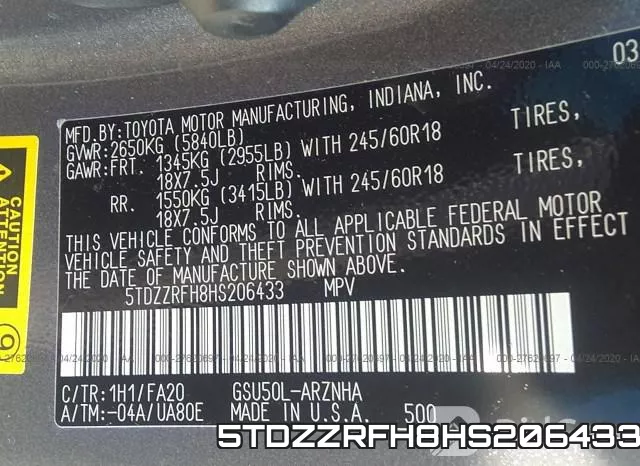 5TDZZRFH8HS206433 фото 10