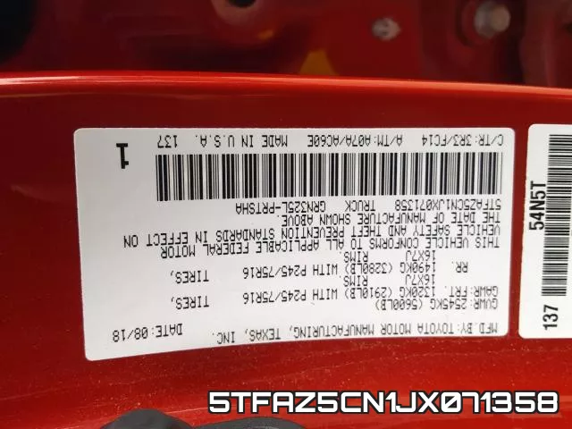 5TFAZ5CN1JX071358 фото 2
