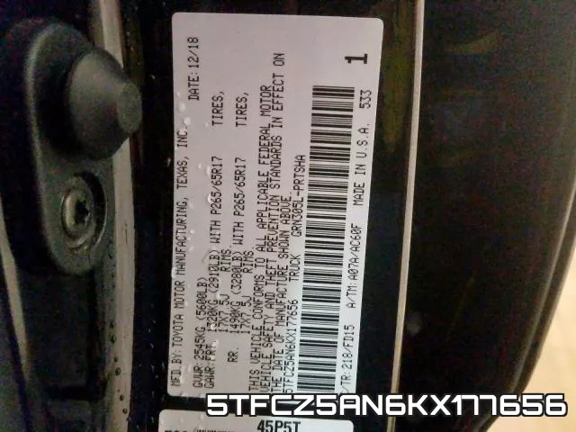 5TFCZ5AN6KX177656 фото 2