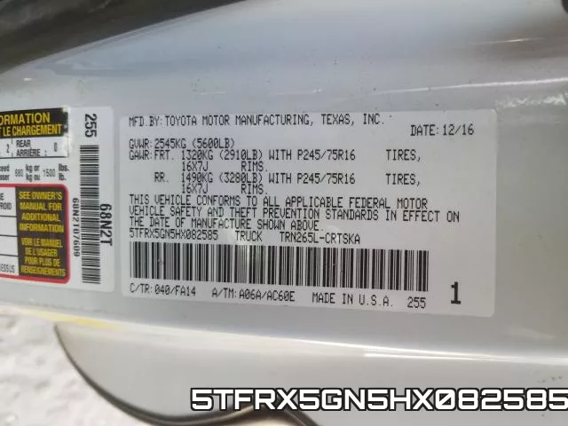 5TFRX5GN5HX082585 фото 2