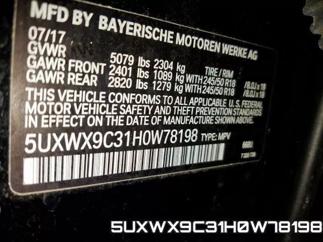 5UXWX9C31H0W78198 фото 2