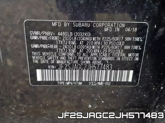 JF2SJAGC2JH577483 фото 2