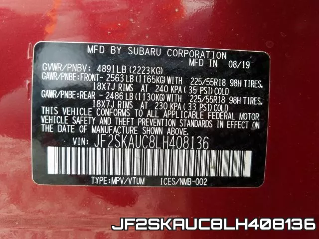 JF2SKAUC8LH408136 фото 2