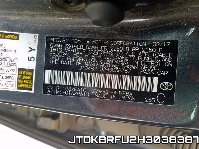 JTDKBRFU2H3038387 фото 2