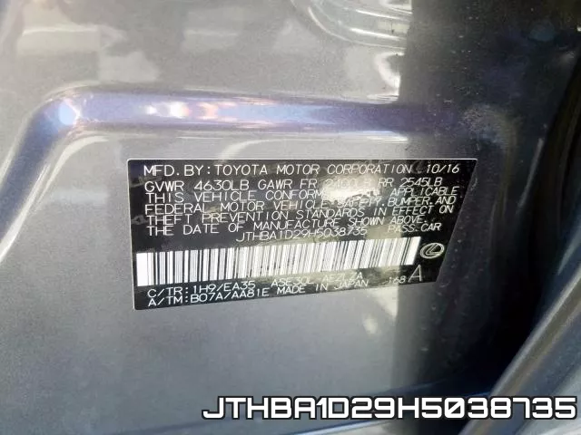 JTHBA1D29H5038735 фото 2