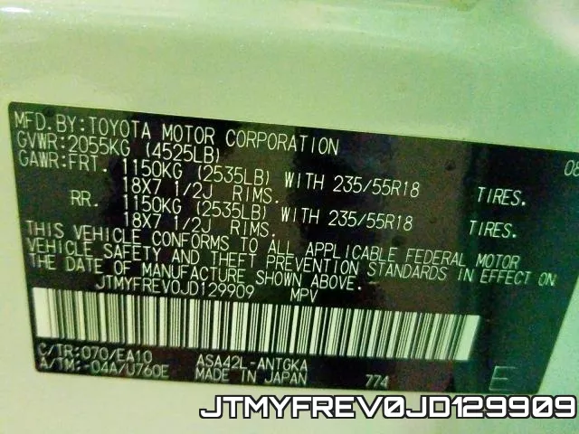 JTMYFREV0JD129909 фото 2