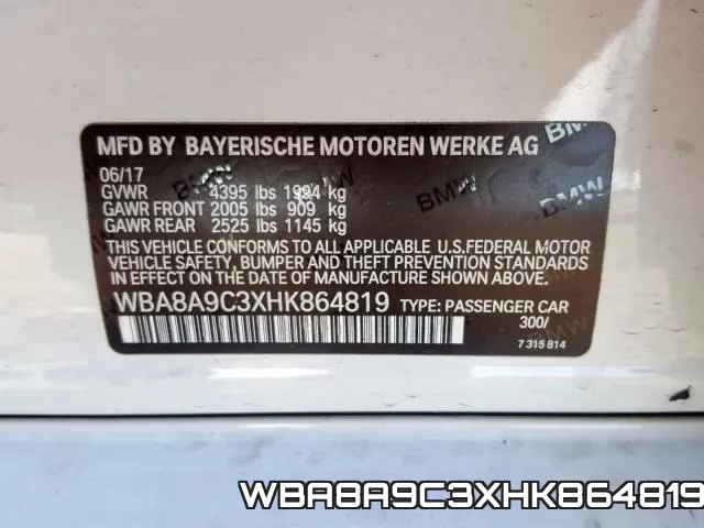 WBA8A9C3XHK864819 фото 2