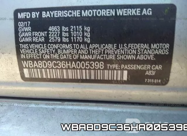 WBA8D9C36HA005398 фото 10
