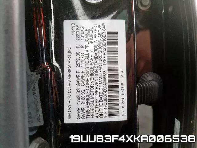 19UUB3F4XKA006538 фото 2