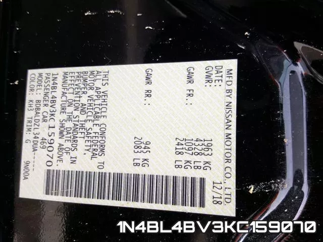 1N4BL4BV3KC159070 фото 2