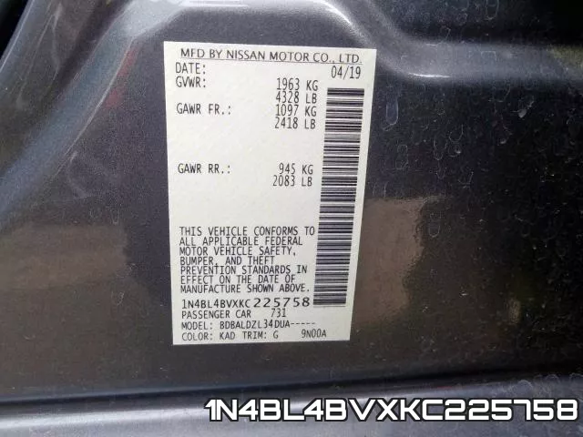 1N4BL4BVXKC225758 фото 2