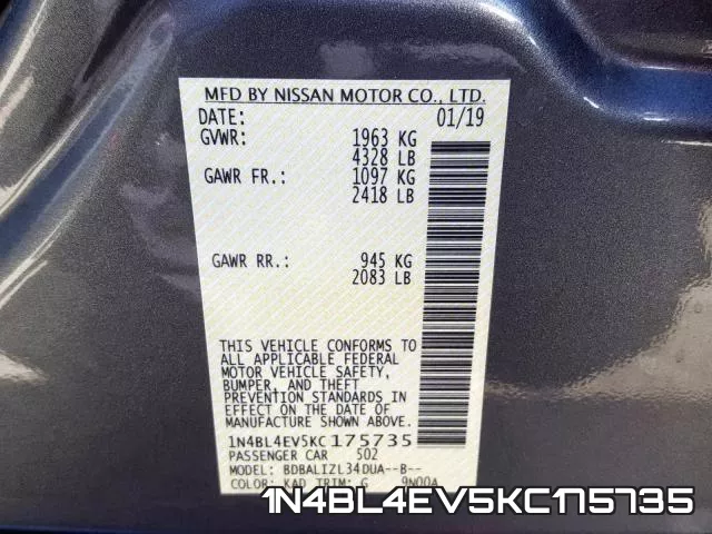 1N4BL4EV5KC175735 фото 2