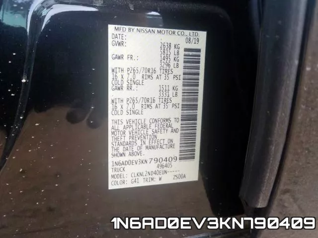 1N6AD0EV3KN790409 фото 2
