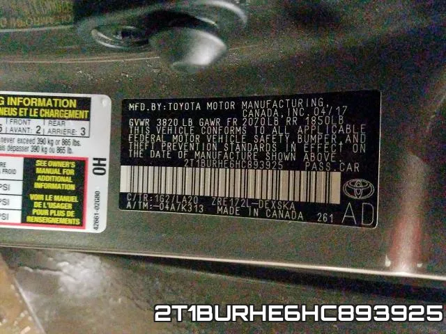 2T1BURHE6HC893925 фото 2