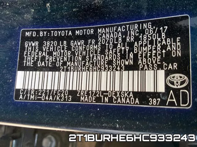 2T1BURHE6HC933243 фото 2