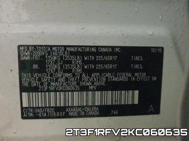 2T3F1RFV2KC060635 фото 2