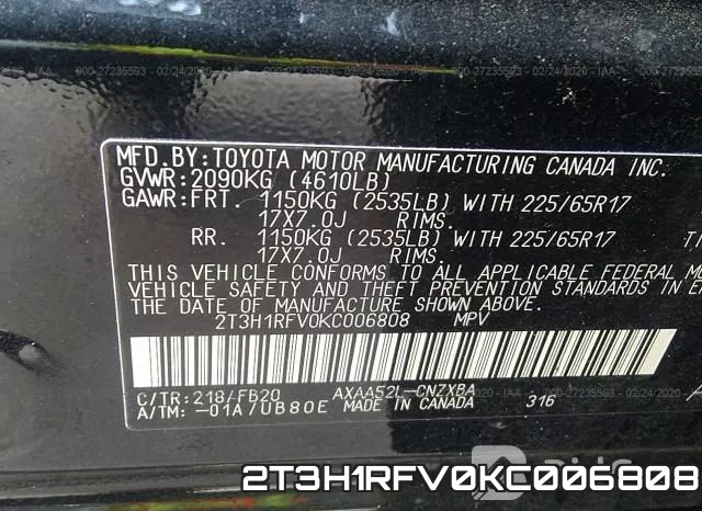 2T3H1RFV0KC006808 фото 10