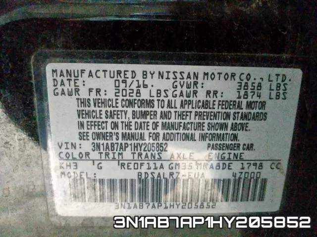 3N1AB7AP1HY205852 фото 2