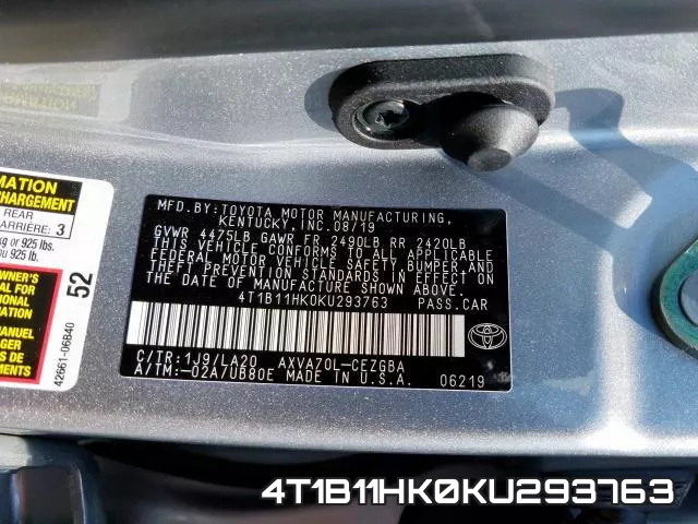4T1B11HK0KU293763 фото 2