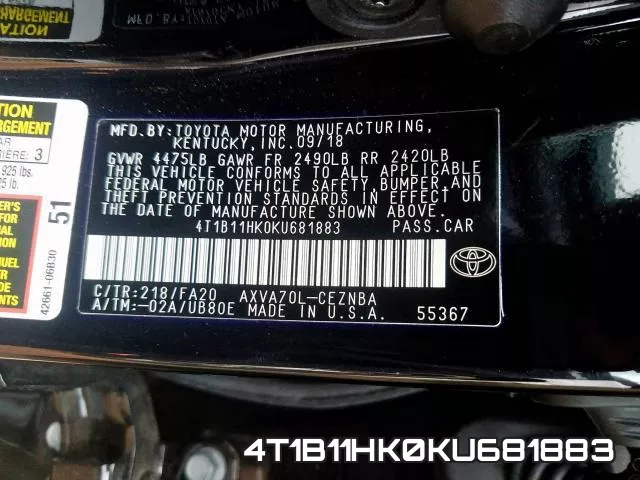 4T1B11HK0KU681883 фото 2