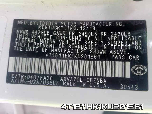 4T1B11HK1KU201561 фото 2