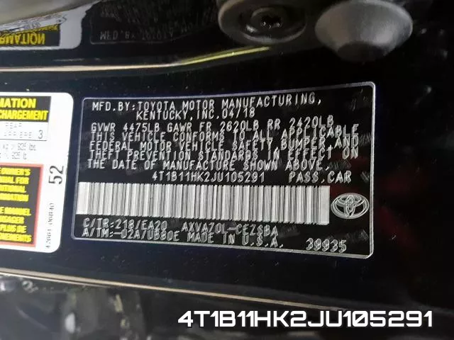 4T1B11HK2JU105291 фото 2